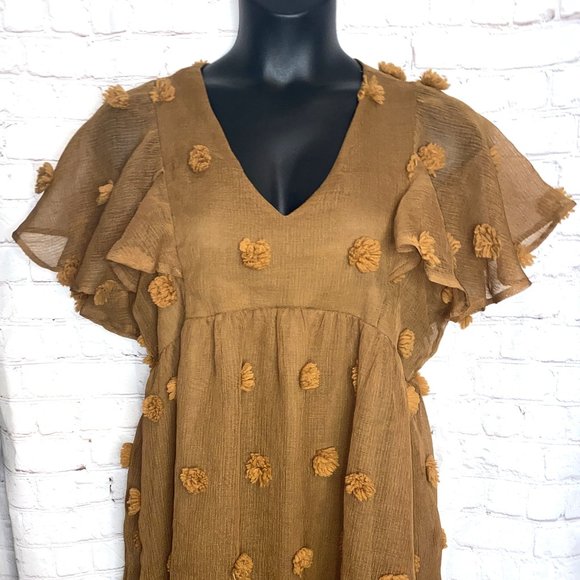 ARULA Dresses & Skirts - Brown Dress w/ Pom Poms